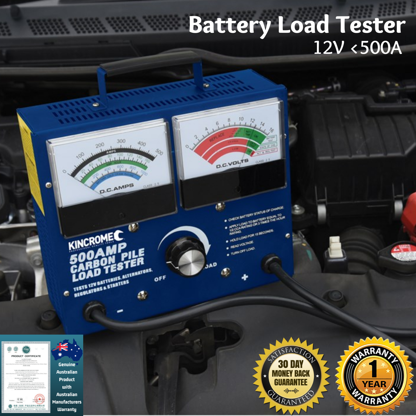 Kincrome Carbon Pile Battery Load Tester 12V 500Amp Battery Load Test
