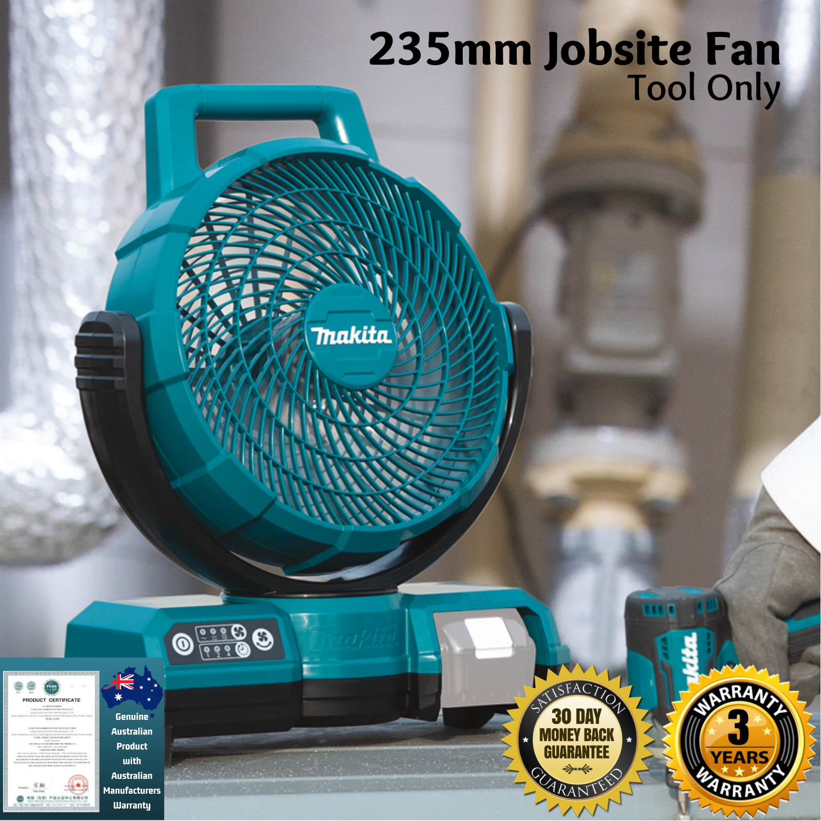 Makita Cordless 18V Portable Fan 235MM Auto Oscillating Fan 3 Speed
