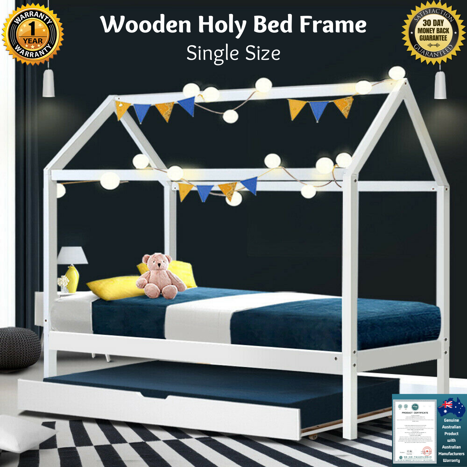 Artiss Single Size Bed Frame Wooden Timber White Canopy Mattress Holy