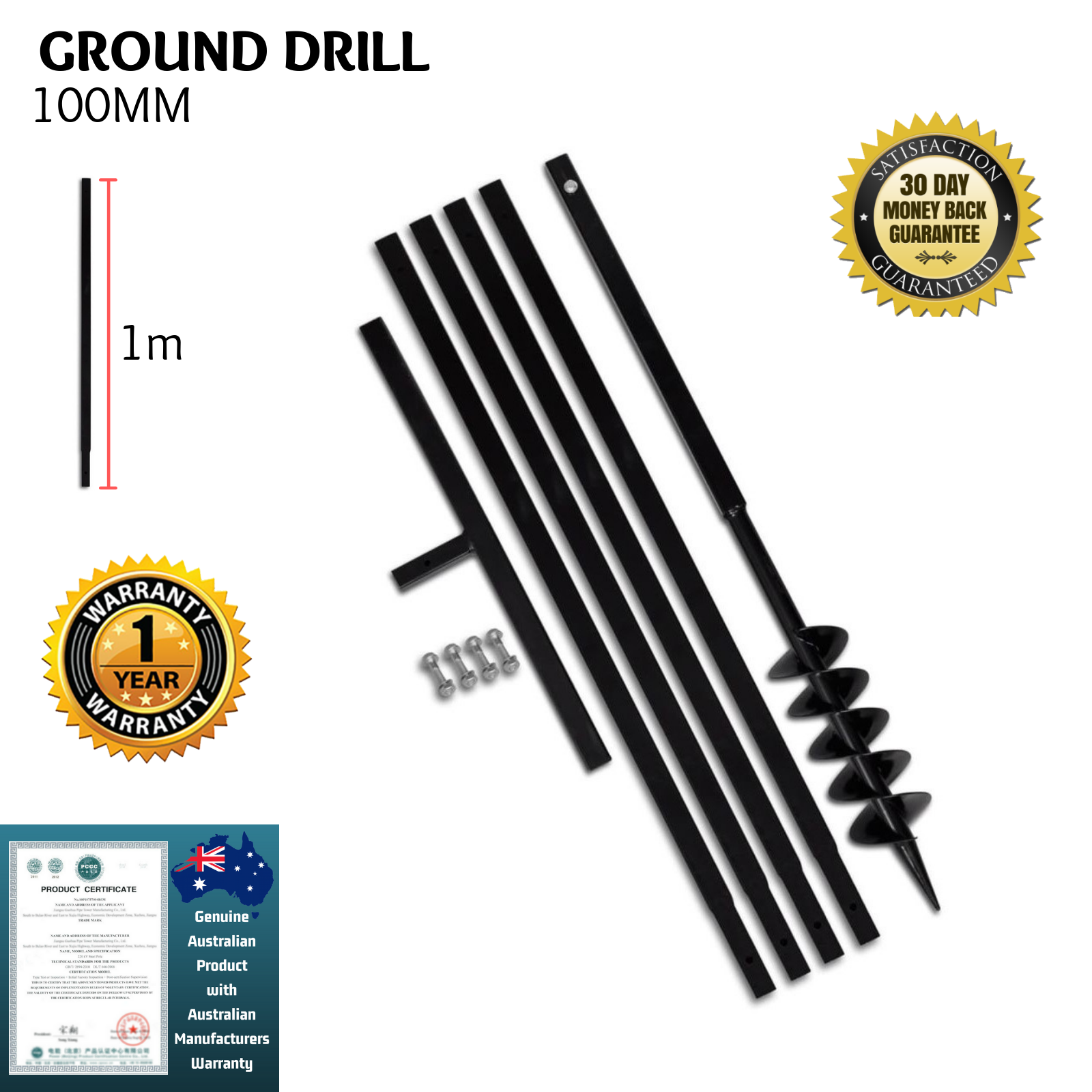 Manual Post Hole Digger Ground Drill Bore Posthole w/ Handle