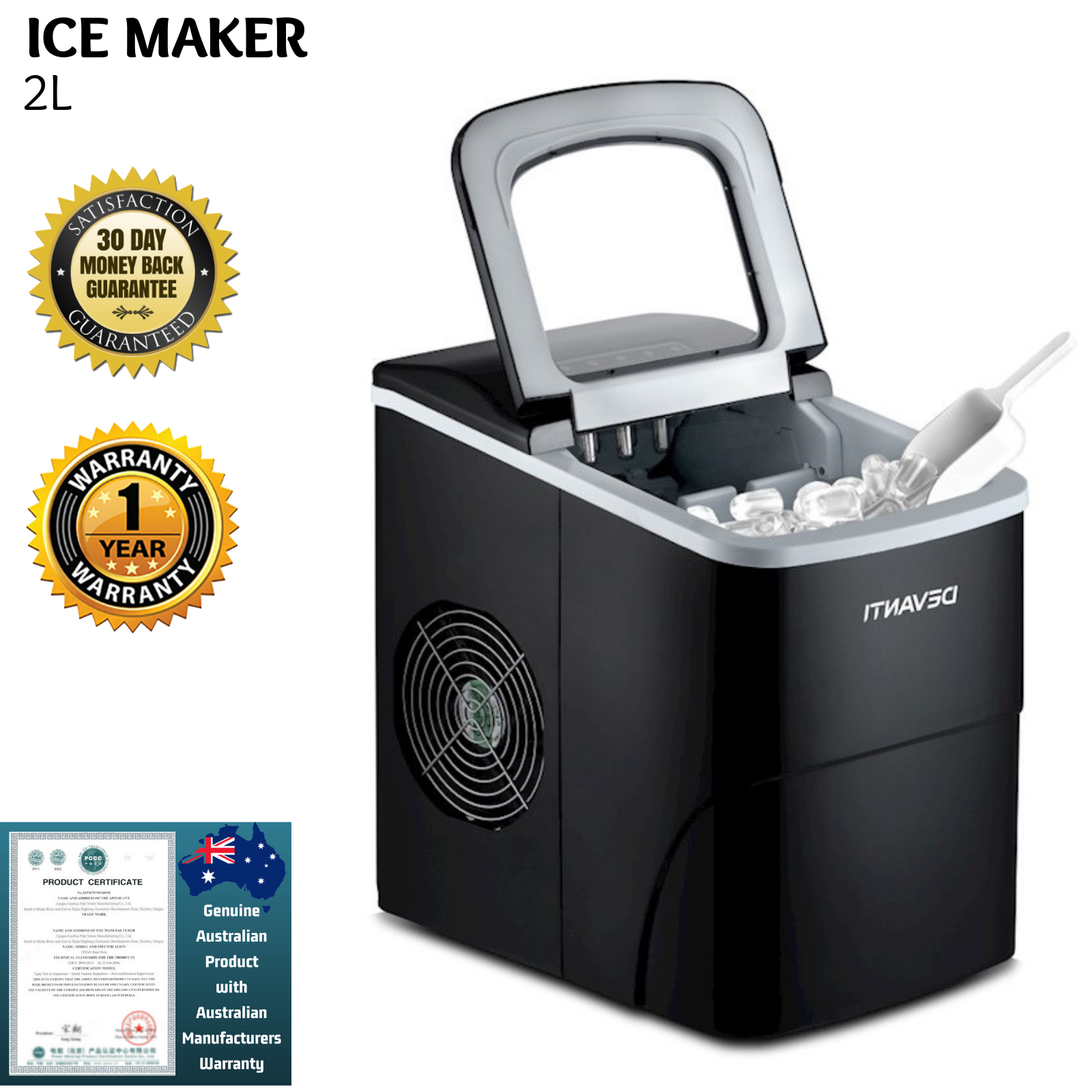 Devanti Portable Ice Maker Commercial Machine Small Cube 2L Countertop