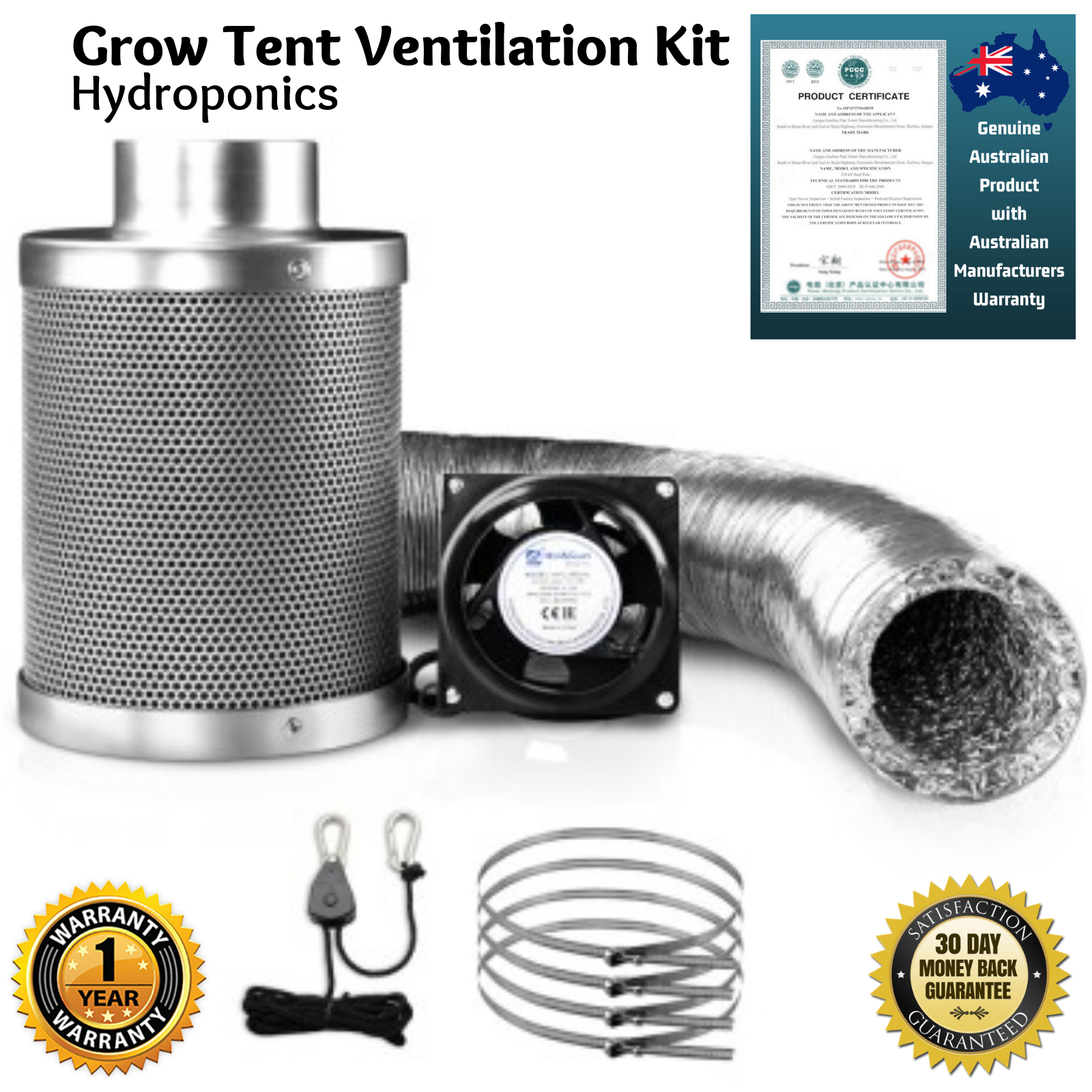 Greenfingers Hydroponics Grow Tent Ventilation Kit 4 inch Vent Fan