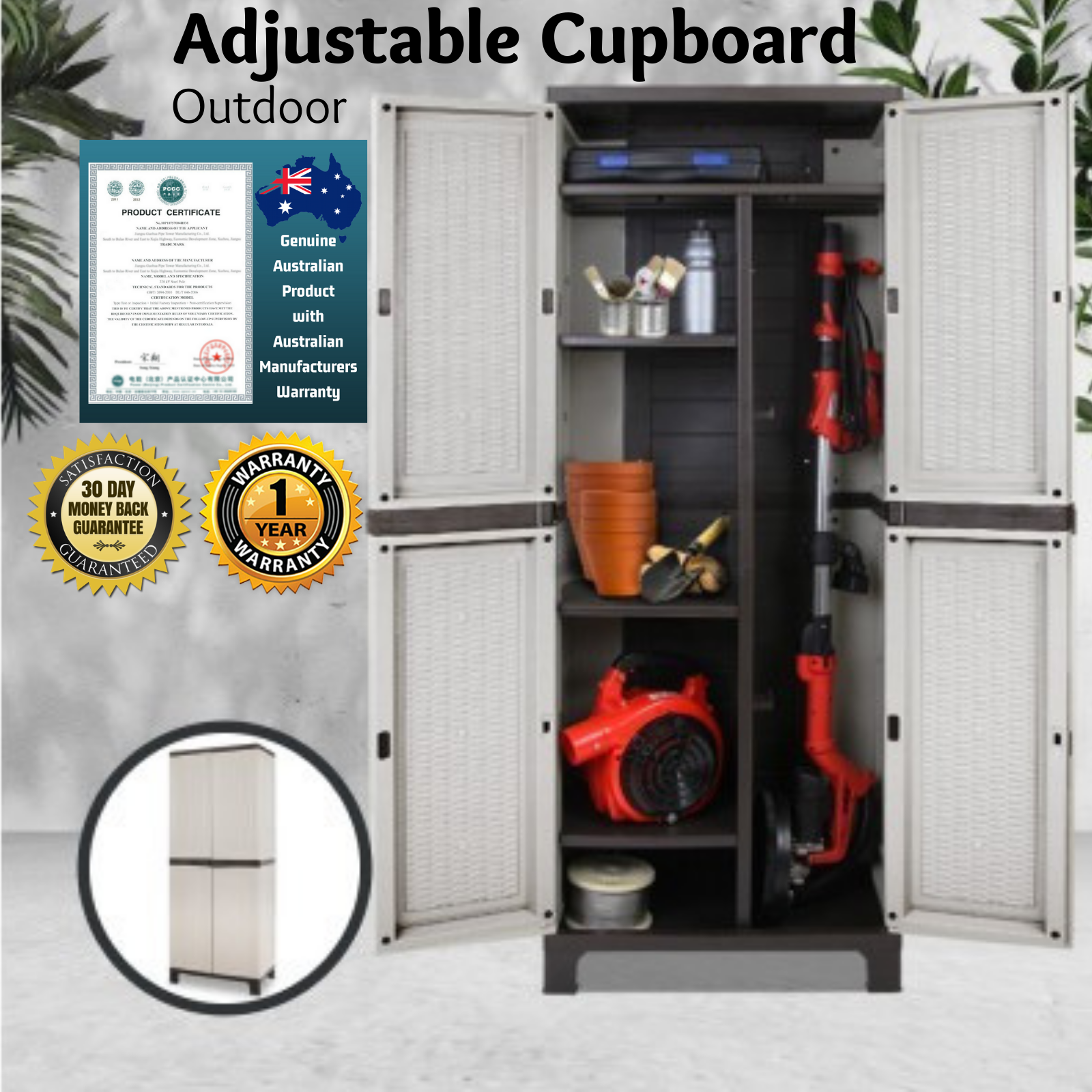 Outdoor Adjustable Storage Cupboard Patio Weatherproof Lockable