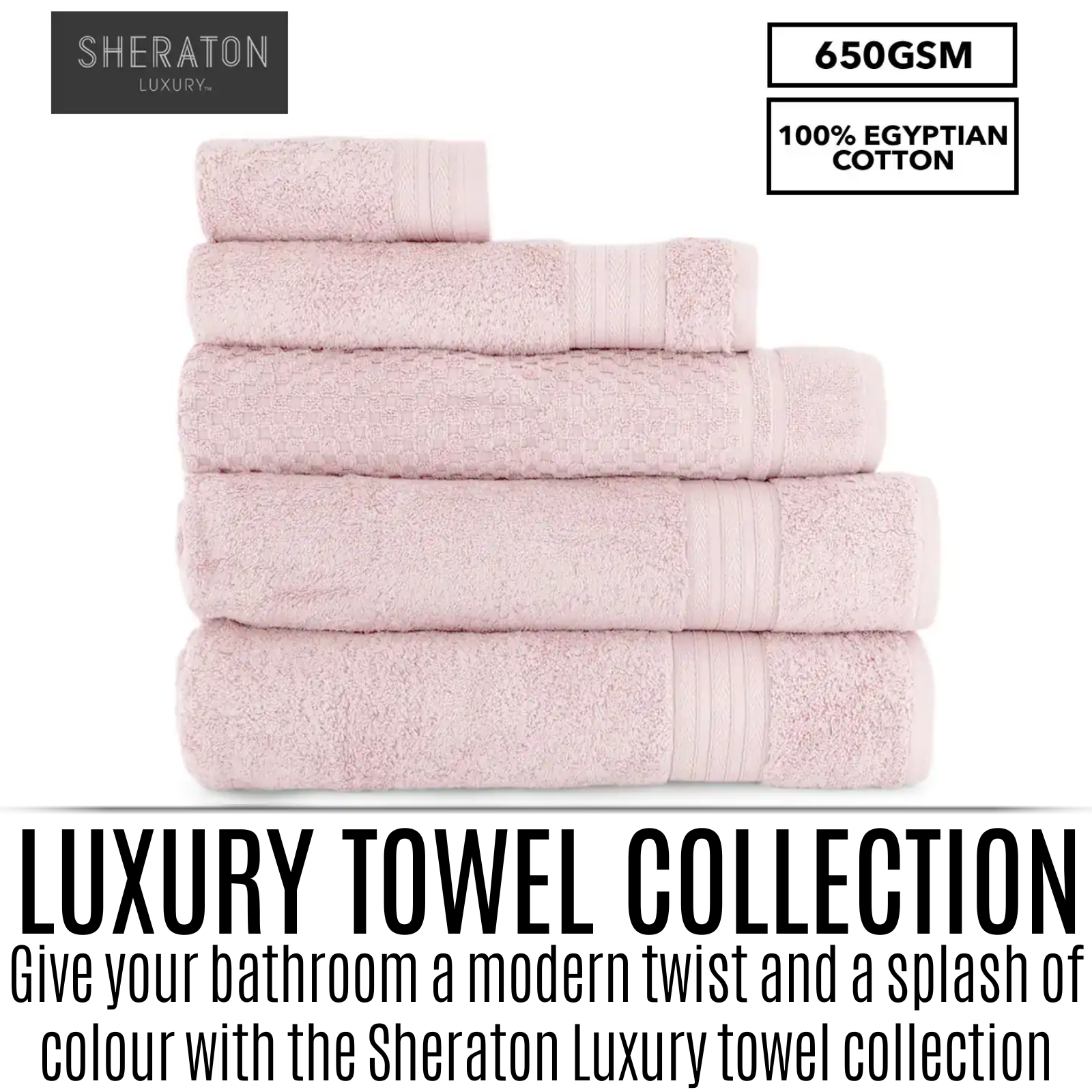 Sheraton Egyptian Cotton 5-Piece Towel Set Pink Mist