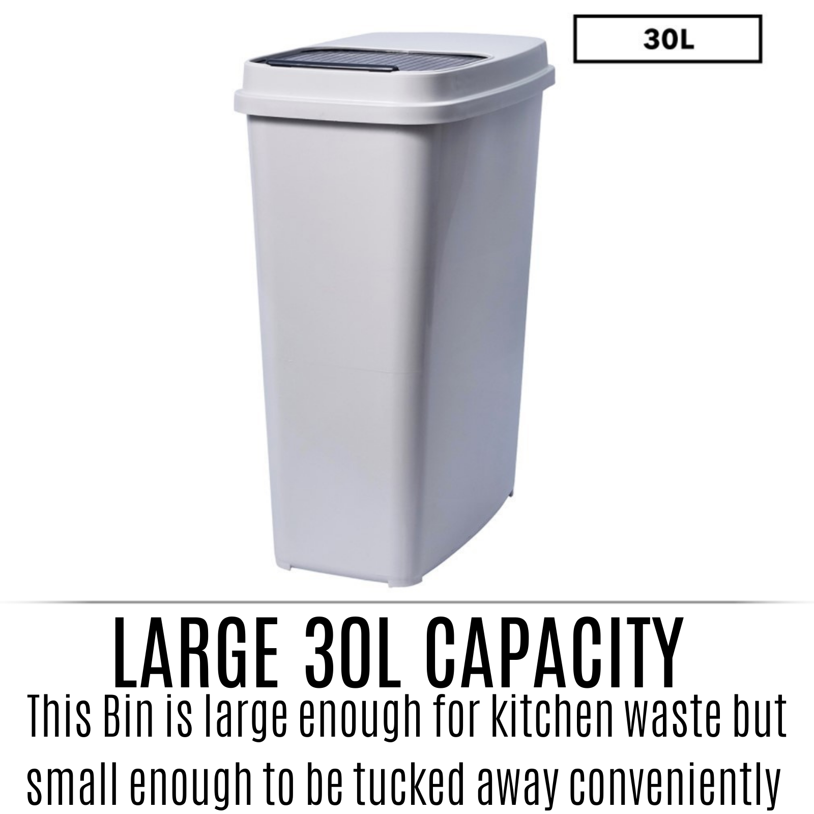 Slimline 30L Slide Top Lid Tidy Rubbish Bin Kitchen Bathroom Garbage
